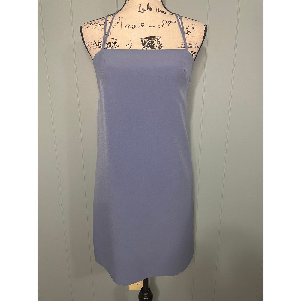 MILLY Blue Square Neck Spaghetti Strap Criss Cross Back Mini Dress Size‎ 2